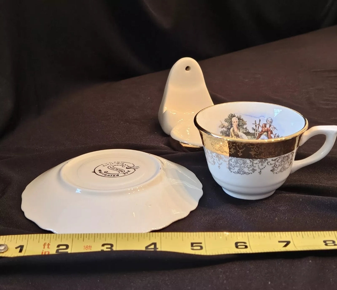1930s Sabin Crest-O-Gold teacup & saucer on ceramic wall display 22k
